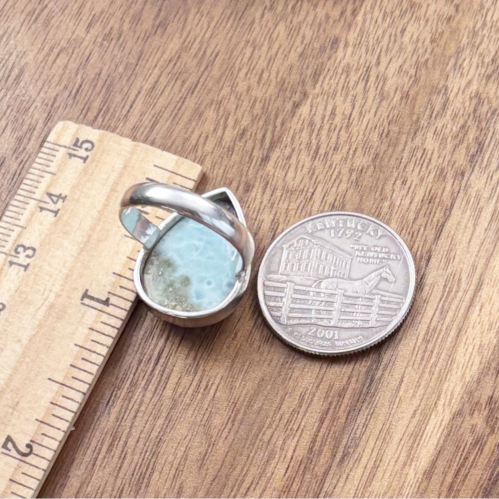 Genuine Larimar Ring Size 7 Pure Sterling Silver 925 Boho Southwest New - Picture 7 of 9